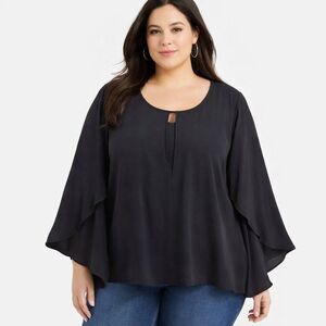 Notations Blouse Top Size 3X Chiffon Black NWOT